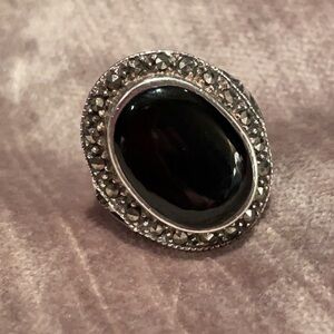 Vintage Marquisette Black Onyx Silver 925 Ring